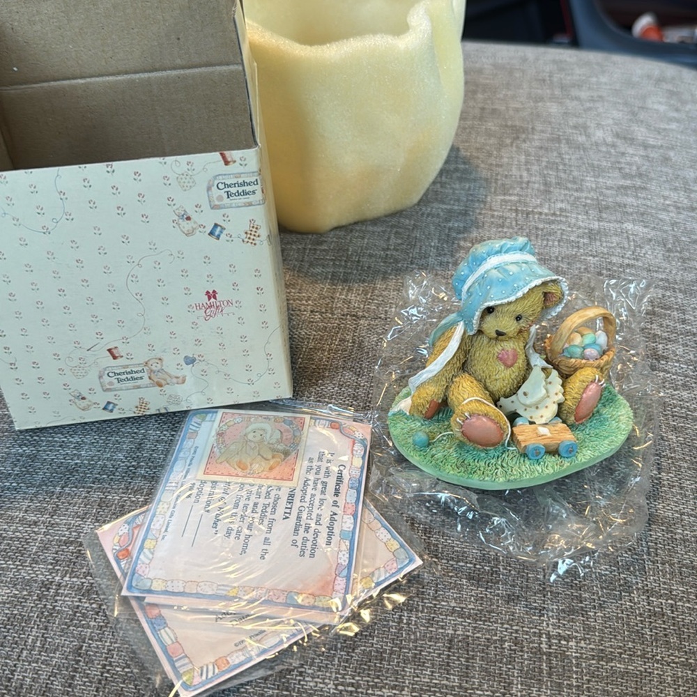 Cherished Teddies Henrietta Basketful of Wishes Bear with Basket of Eggs Figure